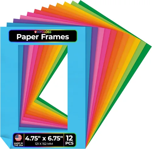 Hygloss Paquete de 12 portarretratos de papel, marco de fotos de cartulina colorida de 4.75 x 6.75 pulgadas, marcos de papel para decorar bodas,