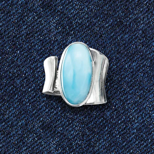 Miniatura 5 de Ross-Simons Anillo envolvente Larimar en plata de ley