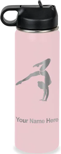 Miniatura 26 de LaserGram Botella de agua personalizada, soporte de mano de gimnasta, acero inoxidable de doble pared aislada al vacío con popote superior, regalo