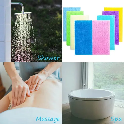 Miniatura 6 de 8 paños de baño exfoliantes de 35 pulgadas, toalla de baño de piel, toalla de ducha de nailon, esponja corporal para mujeres y hombres