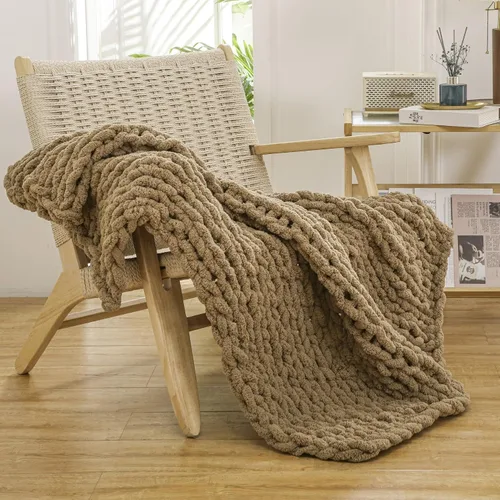 Miniatura 46 de WESHIONGOO Manta de Punto Grueso Throw 40"*40" (101.6cm*101.6cm) Mantas de Punto para Sofá Cama Manta Suave Esponjosa con Hilo Chenille Jumbo Grueso