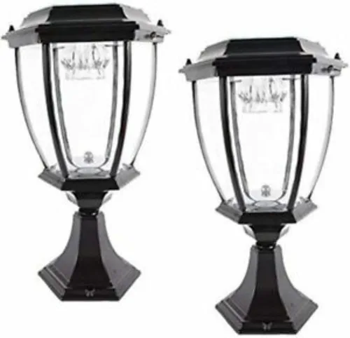 Lámpara de poste de jardín de 2 piezas de 5 W LED de energía solar para exteriores, impermeable, negro, ahorro de energía para césped, jardín,
