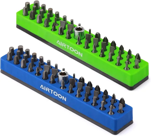 Miniatura 10 de 2 soportes magnéticos para puntas hexagonales de 1/4 de pulgada, almacenamiento de brocas de 43 agujeros con base magnética fuerte, organizador