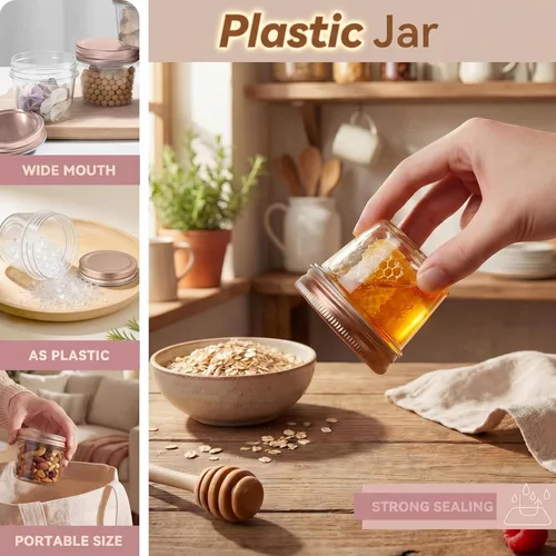 Miniatura 5 de Novelinks - Recipientes de plástico transparente de 4 onzas fluidas con tapas de color oro rosa; envases de plástico transparentes, redondos