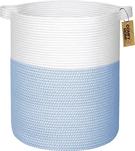 Miniatura 13 de COMFY-HOMI XXL Cesta grande de lavandería con asas, cesta de mantas para sala de estar Cesta decorativa tejida de cuerda de algodón, cesta