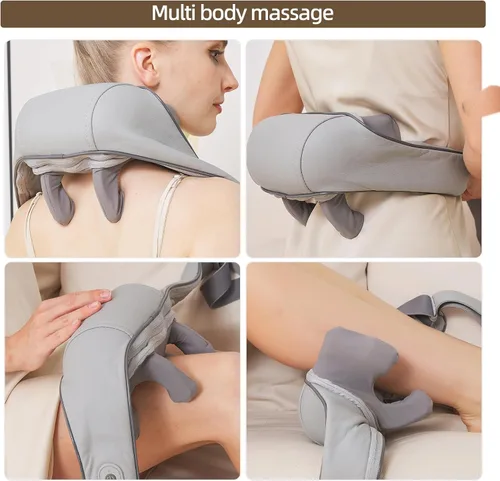Miniatura 4 de Masajeador Shiatsu inalámbrico de cuello y hombros con calor - Masaje de amasamiento 6D, alivio del dolor de tejido profundo para trapecio, Gris