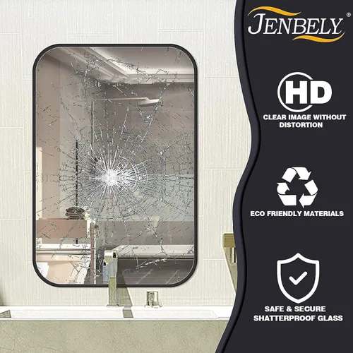 Miniatura 5 de Espejo de pared negro de 20 x 30 pulgadas para baño, espejo con marco de metal cepillado con esquina redondeada, espejo rectangular de tocador