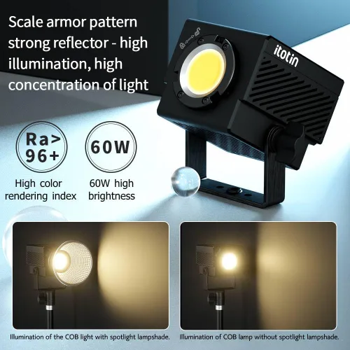 Miniatura 2 de Luz de video LED, luz de video bicolor de 60 W, mini luz de fotografía COB con control de 2.4G/APP, 2700K-7500K, CRI>96, TLCI>97, 8 efectos