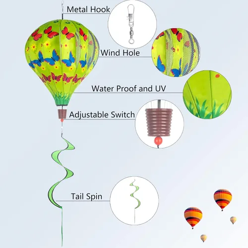 Miniatura 4 de 2Pack Globo de Aire Caliente Giradore de Viento Molinos de Viento y Giradores para Jardín y Césped Decoraciones Grandes para Exterior Colgantes
