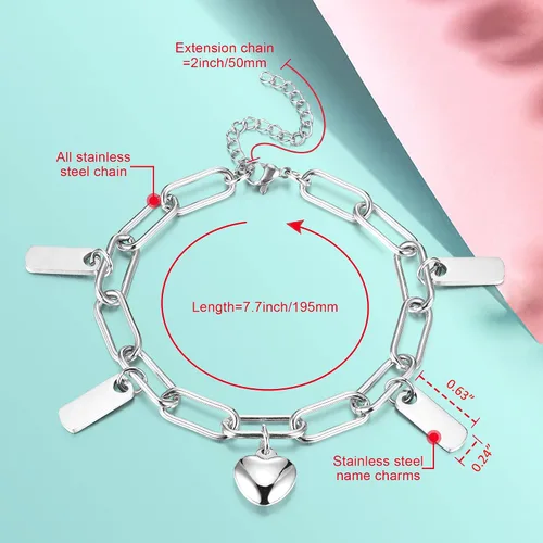 Miniatura 7 de Top Plaza Pulseras de cadena delicadas para mujeres y niñas, pulsera de corazón de eslabones ajustables con dijes personalizables, pulseras