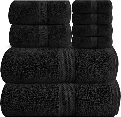 Juego de 8 toallas de baño 100% algodón de lujo para baño, juego de 8 (2 toallas de baño y 2 toallas de mano y 4 paños de lavado), toallas suaves
