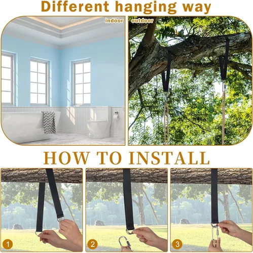 Miniatura 4 de Hollowfly 2 Piezas Asiento de Columpio de Madera Carbonizada Colgante Columpio de Árbol de Madera con Cuerda Ajustable Anticorrosivo Impermeable