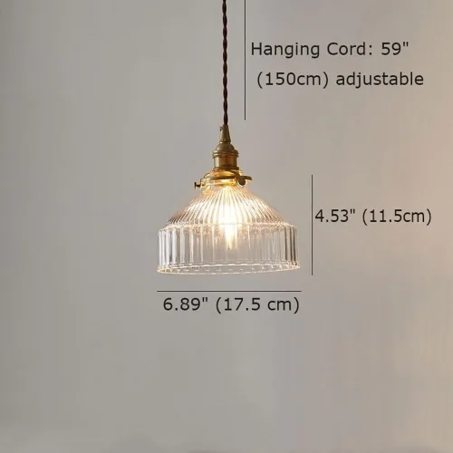 Miniatura 4 de Lámpara colgante de cristal acanalado transparente vintage industrial, acabado de latón E27, lámpara colgante retro ajustable para isla de cocina