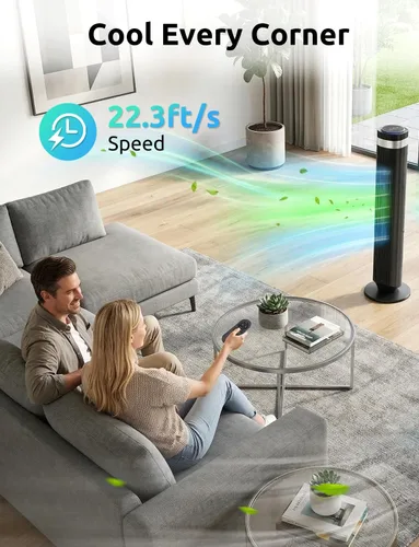 Miniatura 7 de Ventilador de torre para dormitorio, ventilador oscilante sin aspas con control remoto, 5 velocidades, 4 modos, ventilador silencioso de 28 dB, alta