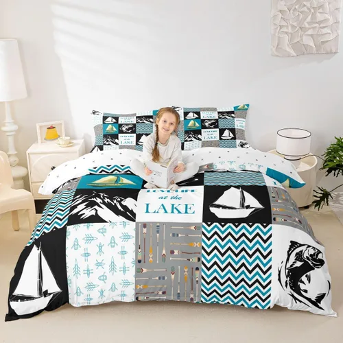 Miniatura 15 de Erosebridal Funda de edredón de ancla náutica, juego de ropa de cama con brújula oceánica, tamaño individual para niños, adolescentes, adultos