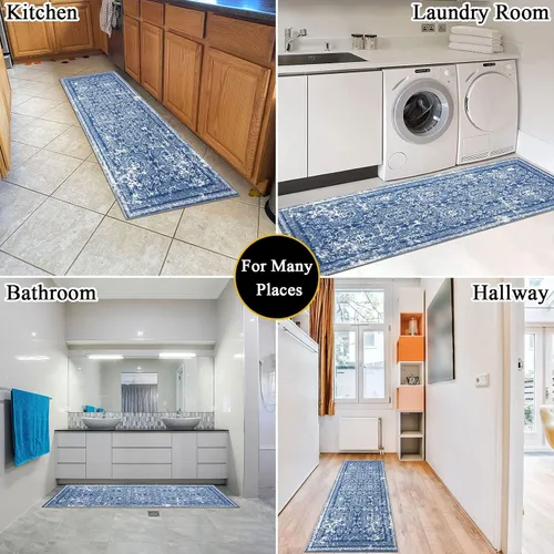 Miniatura 3 de Vaukki - Alfombra de pasillo, suave y peluda, alfombra antideslizante lavable, para lavandería, cocina, granja, baño, entrada y dormitorio