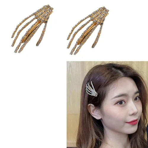 Miniatura 2 de Pinzas para el cabello de Halloween con diseño de esqueleto para mujeres y niñas, pinzas para el pelo de calavera con diamantes de imitación