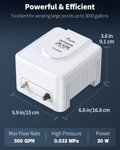 Miniatura 2 de Pawfly Pond Air Pump Outdoor Oxygen Pump for Fish Koi Ponds 3000 to 10000 Gallons Adjustable Pond Garden Aerator Pump Kit with Airline Tubing