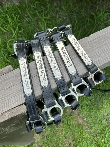 Miniatura 2 de Leaders - Cabestro de cuero para caballos con placa de nombre grabada personalizada, cabestro para caballo, negro/plateado