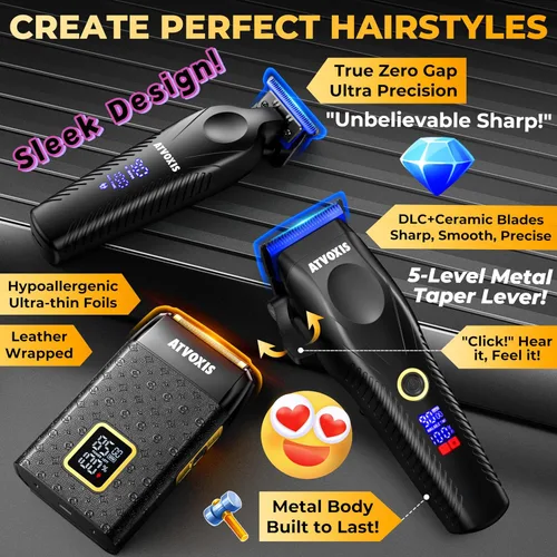 Miniatura 6 de Juego de cortapelos profesional con motor sin escobillas de 9000 RPM para hombres: cortadoras inalámbricas y recortadoras de espacio cero