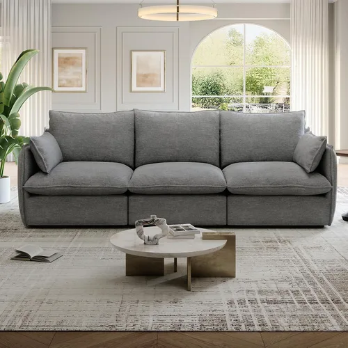 Miniatura 23 de Cloud - Sofá modular modular con relleno de plumón, sofá biplaza con respaldo alto y otomana, moderno sofá modular con funda extraíble, gris oscuro