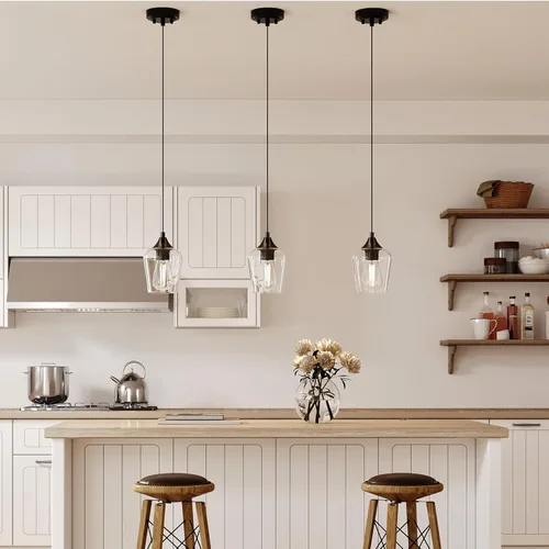 Miniatura 8 de VONLUCE Lámpara colgante para isla de cocina, lámpara colgante negra mate con base E26 y cable ajustable, iluminación colgante moderna con pantalla