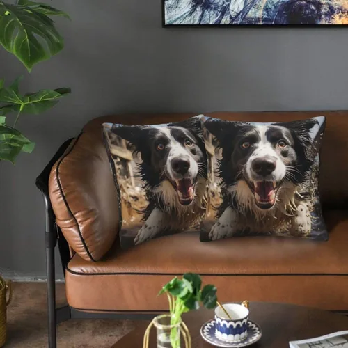 Miniatura 4 de 2 fundas de almohada cuadradas de 16 x 16 pulgadas, fundas de almohada suaves de pastor Border Collie, fundas de almohada modernas para decoración