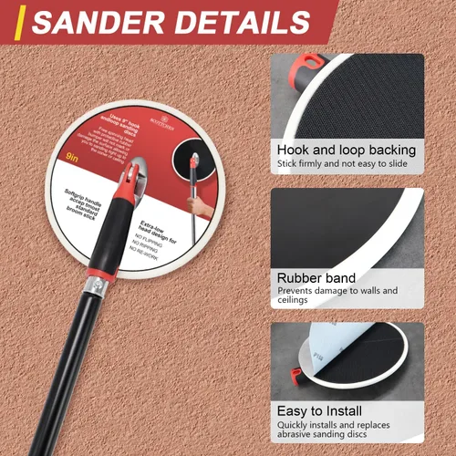Miniatura 5 de SCOTTCHEN Lijadora de Poste para Paneles de Yeso, Lijadora Radial de 9 Pulgadas con Poste Redondo de Extensión de 47 Pulgadas para Pared Seca