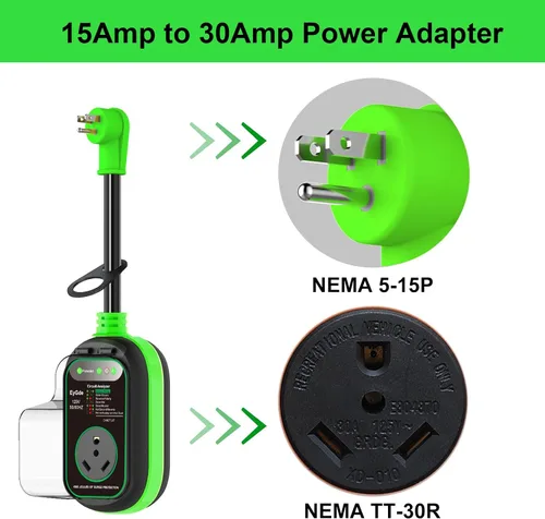 Miniatura 2 de EyGde Adaptador de 15 amperios a 30 Amp 110 RV con protector de sobretensión, adaptador patentado 4500J 5-15P macho a TT-30R RV enchufe RV