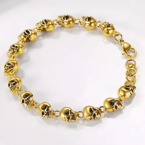 Miniatura 29 de U7 Pulseras góticas de calavera para hombres y mujeres, acero inoxidable, chapado en oro de 18 quilates, plata, negro, punk, esqueleto punk