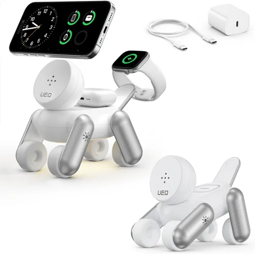UEQ Estación de carga inalámbrica 3 en 1 para dispositivos Apple, soporte de cargador inalámbrico plegable con luz nocturna para iPhone 17 Air 16 15
