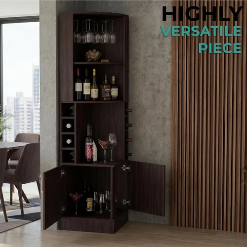 Miniatura 6 de Tuhome Syrah - Armario esquinero con dos estantes externos, estante para copas, ocho cubículos, diseño moderno para sala de estar o bar en casa