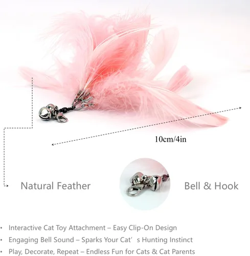 Miniatura 3 de Juego de 12 juguetes interactivos de varita de plumas para gatos, 11 recambios de pájaros y plumas con campanas + varita de succión flexible, diseño