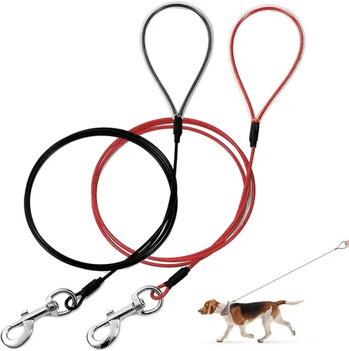Miniatura 9 de Correa para perro a prueba de masticación Mi Metty, correa de cable metálico de 6 pies, correa resistente hecha de cuerda de alambre recubierta