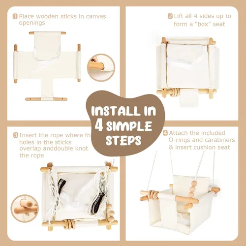 Miniatura 5 de Columpio para Bebé Interior y Exterior Asiento de Columpio para Niños Pequeños con Cinturón de Seguridad, Columpios Colgantes de Lona para Exterior