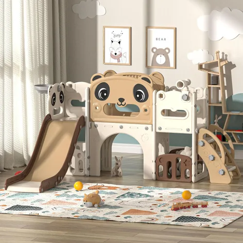 Nyeekoy - Juego de tobogán y escalador 9 en 1 para niños pequeños, para interiores y exteriores, con aro de baloncesto, telescópico y espacio de