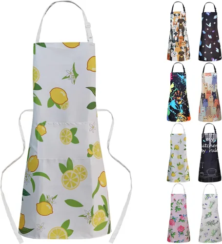 Miniatura 8 de Delantal de cocina ajustable impermeable para mujeres con 2 bolsillos, delantal de chef de cocina, jardinería, divertidos delantales de barbacoa