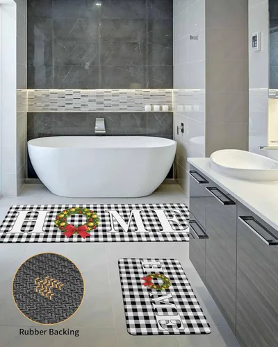 Miniatura 5 de Tapete de baño de Navidad a cuadros para bañera, antideslizante, de secado rápido y absorbente, de tierra de diatomeas, para fregadero de cocina