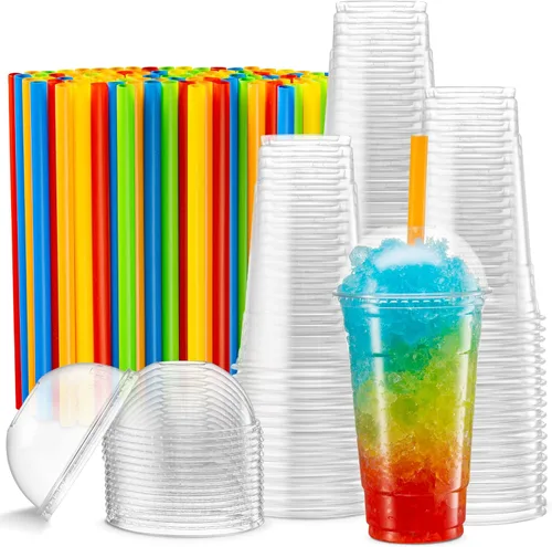Miniatura 9 de Vasos de PET transparentes con tapas de cúpula y pajitas para café helado, batido, bebidas frías, tazas de granizado, batidos, batidos, helado
