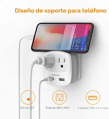 Miniatura 6 de Convertidor de adaptador de enchufe de viaje europeo, convertidor de enchufe de alimentación internacional TESSAN con 2 USB, adaptador de salida