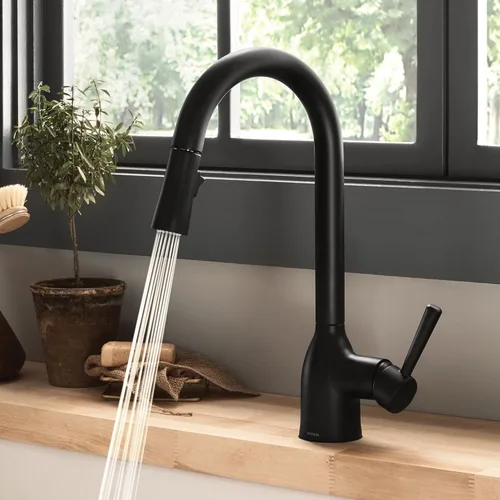 Miniatura 8 de Moen - Grifo de fregadero de cocina de arco alto de una sola llave con limpiador eléctrico, grifo de cocina moderno con rociador extraíble
