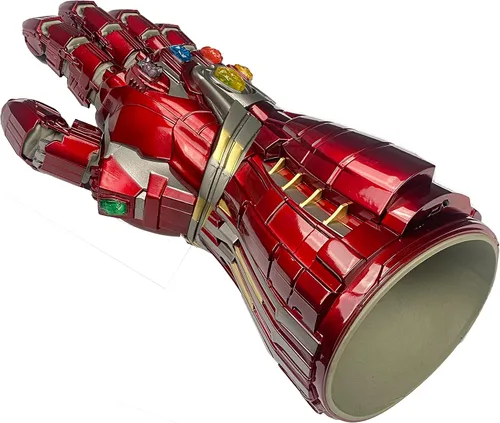 Guante de fantasía rojo con luz LED Infinity Stones Puño articulado hecho de metal, pesado. Diseñado para cosplay, disfraces y exhibiciones