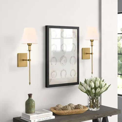 Miniatura 6 de Pauwer Juego de 2 apliques de pared delgados con pantalla de tela blanca cableada para interiores, soporte de columna para dormitorio, lámpara