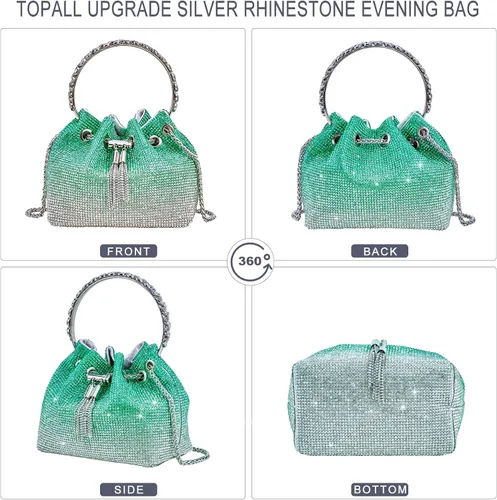 Miniatura 4 de TOPALL Bolso de noche con diamantes de imitación para mujer, bolso de mano plateado con diamantes brillantes para mujer, fiesta, club, boda, baile