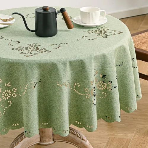 Miniatura 2 de Wracra Mantel redondo de macramé impermeable, estilo lino de granja, resistente a las arrugas, lavable, para interiores y exteriores