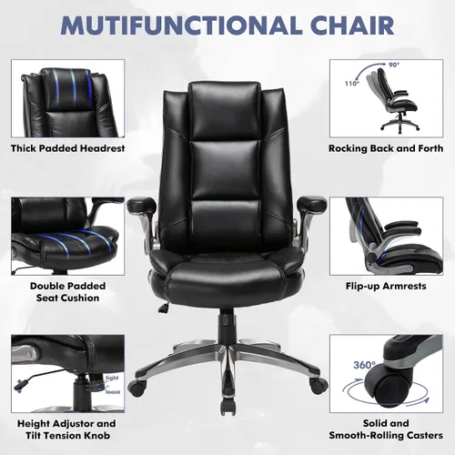 Miniatura 5 de COLAMY Silla de Oficina Ejecutiva de Cuero - Silla de Escritorio de Computadora para Casa con Respaldo Alto con Brazos Abatibles Acolchados, Bloqueo