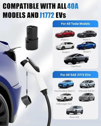 Miniatura 2 de Cargador EV de nivel 2 (240 V, 40 A) para Tesla y SAE-J1772 EVs, enchufe NEMA 14-50, adaptador SAE-J1772 y adaptador J1772 a Tesla (16.4 pies)