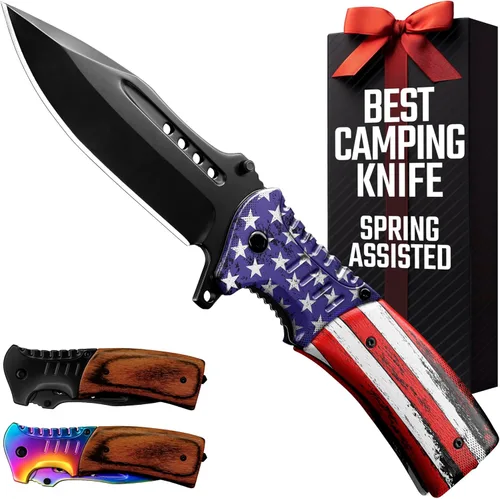 Miniatura 12 de Cuchillo de bolsillo para hombres con mango de madera, rompedor de vidrio y clip de bolsillo, hoja afilada de 3.66 pulgadas, cuchillos plegables 1.