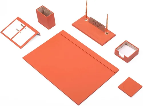 Miniatura 10 de Juego de escritorio de cuero, juego de organizador de escritorio, accesorios de escritorio de oficina, soporte para calendario, 8 accesorios