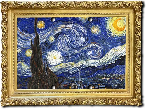 Miniatura 13 de Cubierta eléctrica acrílica decorativa de pintura de noche estrellada - Interruptor de luz triple